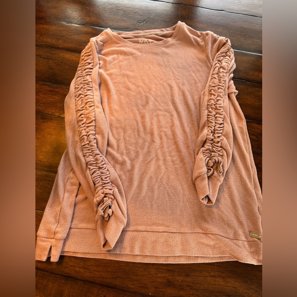 Women's Marc New York Pink Ruched Sleeve Top- Size 1X